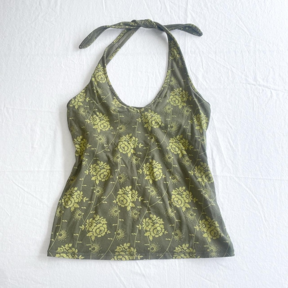 Y2K fairycore green floral halter top